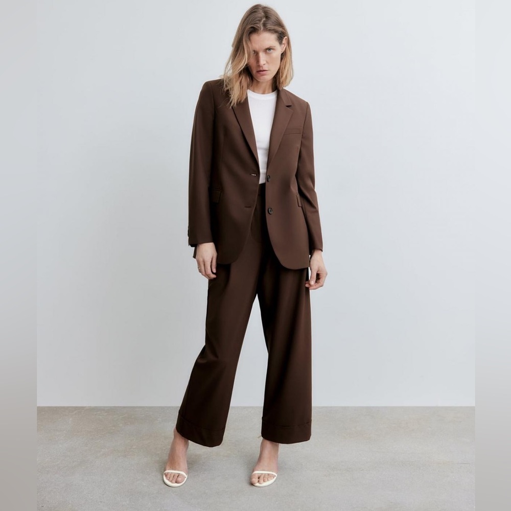 🤍 ZARA Brown Cuffed Hem Ankle Pants Trousers